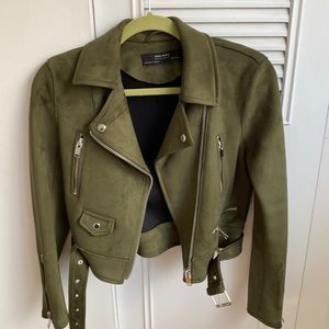 ZARA army green suede belted jacket